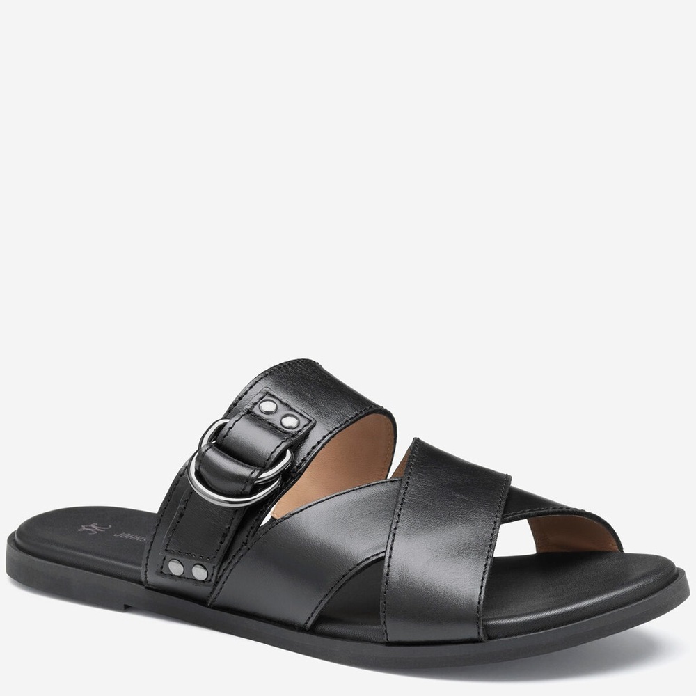 NEW Ladies Johnston & Murphy Shayla Black Leather Criss-cross Strap Sandal 9.5M